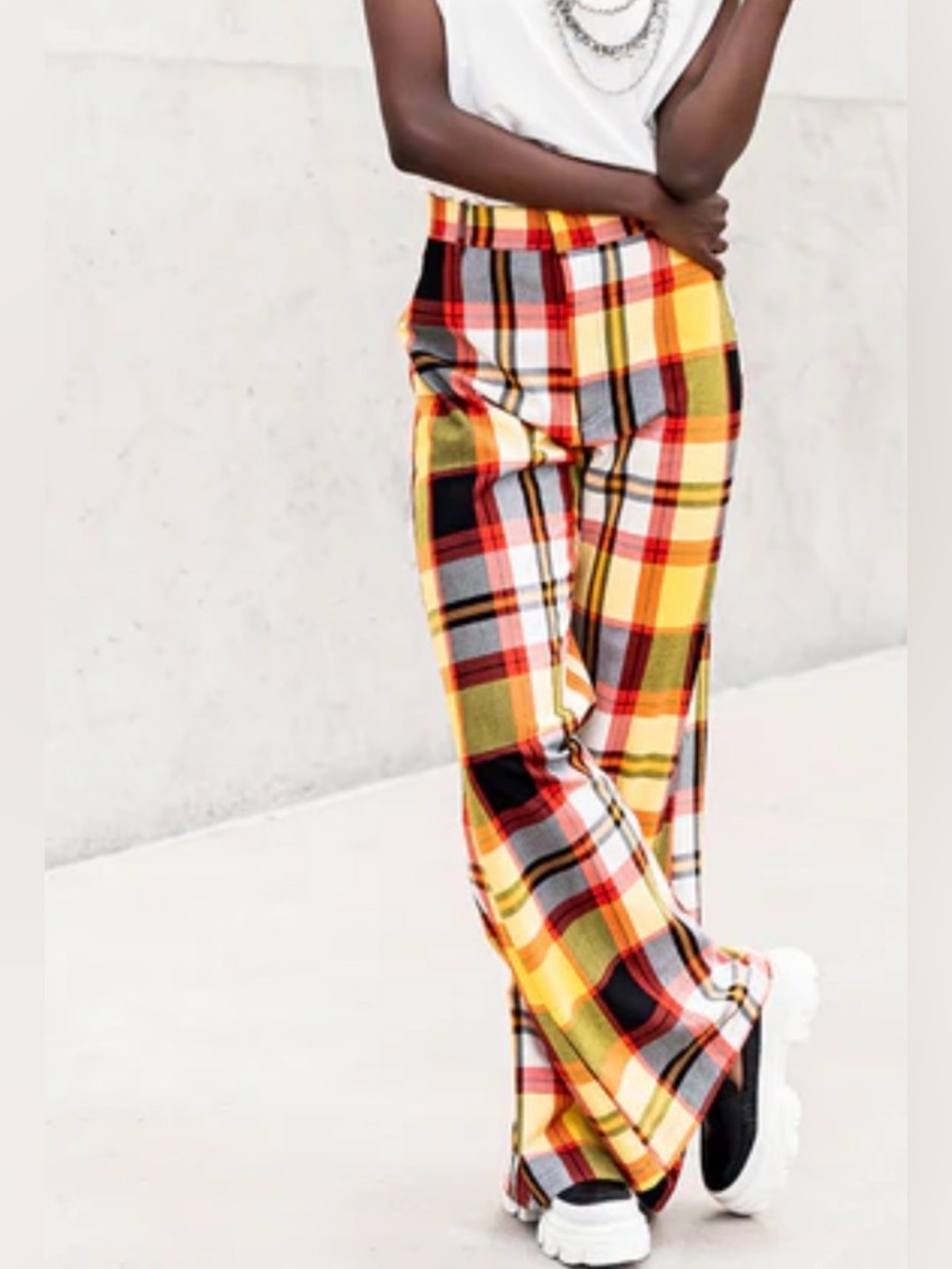 FREE PEOPLE Jules Plaid Wide Leg Flare Trouser Pant in Blackbird Combo